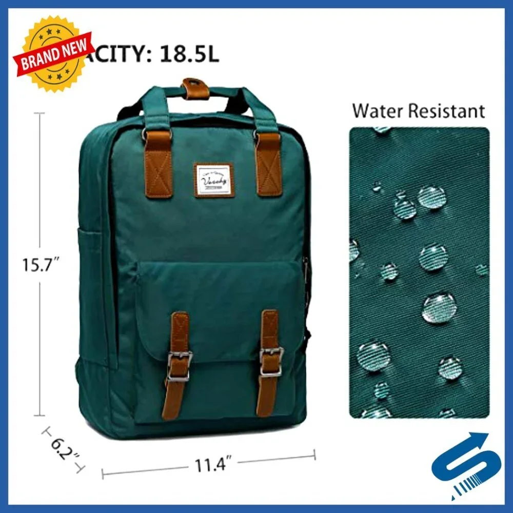 Vintage Water Resistant Daypack Casual Rucksack Unisex College Bookbag - Picture 2 of 6